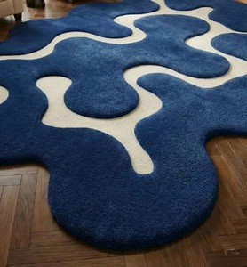 Tapis abstrait moderne tufté à la main, forme irrégulière personnalisée, tapis de luxe bleu, tapis de sol design pour salon, chambre à coucher, décoration intérieure - Product Image 6