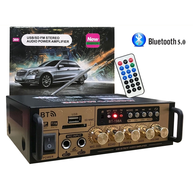 Professional Digital 2-Channel Hi-Fi Mini Home Amplifier 40W+40W 12V/220V Aluminum Alloy Subwoofer