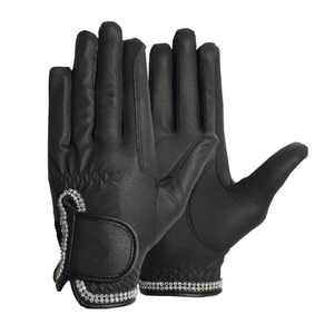 Gants de conduite en cuir noir personnalisables de haute qualité, à doigts entiers, avec garniture en strass, fermeture auto-agrippante, unisexe, pour usage extérieur en hiver - Product Image 1