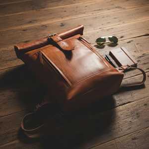 High Grade Genuine Leather Roll Top Backpack Exquisite Craftsmanship Cowhide <b>Bag</b> <b>For</b> <b>Men</b> Professional Trip LRTB-0137 - Product Image 2