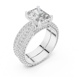 Anillo de compromiso de lujo con halo de 2.5 quilates, diamantes cultivados en laboratorio, corte radiante, doble banda, chapado en oro blanco de 18 quilates con rodio, regalo de San Valentín - Product Image 1