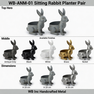 Paire de jardinières en aluminium moulé avec patine antique, en forme de lapin assis, pour décoration rustique de jardin et patio, avec trou de drainage, pot en métal pour intérieur et extérieur WB - Product Image 3