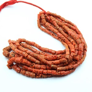 Natural Red Coral Tube Beads Polished Round Hole Stone Beads for Jewelry Making Necklace <b>Craft</b> - Product Image 1