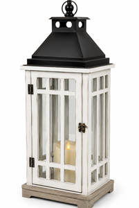 Ensemble de 2 lanternes porte-bougies en métal et verre avec base en bois, décoration pour la maison, le jardin, la terrasse, les mariages et les événements - Product Image 6