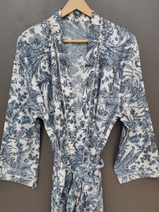 เสื้อคลุมสปาผ้าฝ้ายพิมพ์ลายใบไม้สไตล์วินเทจและชุดคลุมชายหาด - Product Image 3