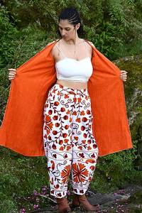 Suzani Embroidery Vibrant Orange And Rust Women's Jacket & Pant Combo With Side Pockets Azo Free Dyed Fabric Cotton Cord <b>Set</b> - Product Image 5