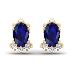 Boucles d'oreilles clous REYES de luxe en argent sterling 925 avec moissanite, saphir bleu classique taille ovale 1 carat, bijoux faits à la main - Product Image 3