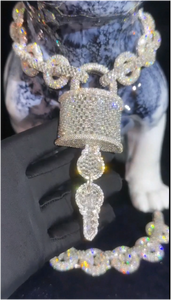 Collar con Colgante de Llave y Candado Personalizable de Plata de Ley 925 con Incrustaciones de Moissanita, Certificado GRA, Cadena de Burbujas Estilo Hip Hop para Hombre, Marca CONCEPTION - Product Image 1