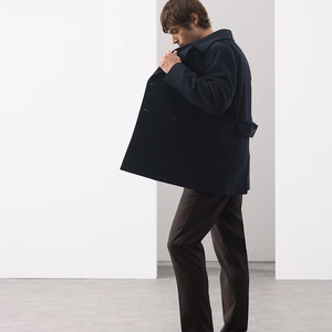 Manteau en laine croisé pour homme, col à revers, coupe classique, noir, fermeture boutonnée - Product Image 4