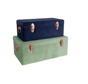 Luxury Dark Brown Velvet Metal Storage <b>Trunk</b> Chest Decorative <b>Vintage</b> Keepsake Organizer Box with Damask Paisley Fabric Interior - Product Image 6