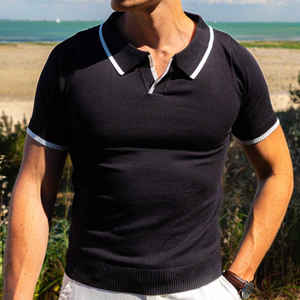 Custom Knitted Short-sleeved <b>Turtleneck</b> Summer Luxury Cotton t Shirt <b>Mens</b> Short Sleeve - Product Image 6