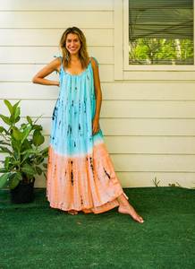 Vestido Maxi de Rayón Tie Dye Personalizado de Alta Calidad con Cuello en V, Estampado Sólido, Estilo Urbano, Natural, Largo, Transpirable, para Vacaciones - Product Image 6