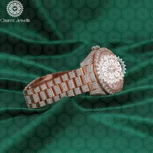 Charm Jewells Luxury Women's Rose Gold Diamond Watch Round Analog Quartz 38mm Sapphire Crystal Folding Clasp StainlessSteel Band - Product Image 3