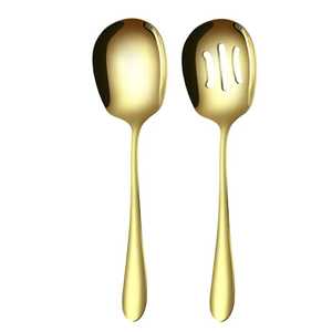 Premium Designer Gold Plated Eco-Friendly Stainless Steel Salad Server Set Designer Dishwasher Safe <b>Serving</b> <b>Spoon</b> In Low Price - Product Image 4