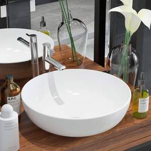 Lavabo Redondo de Cerámica Blanca de 16.3"x5.3" para Baño - Product Image 1