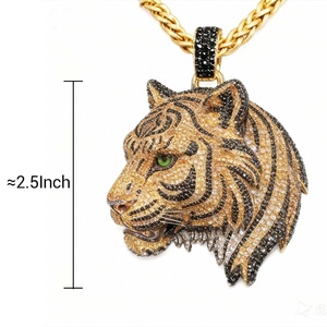 Tiger Head Face in 925 Silver with Yellow Plated Multi Colored Moissanite Hip Hop Pendant Fine Jewelry Pendants & Charms - Product Image 1