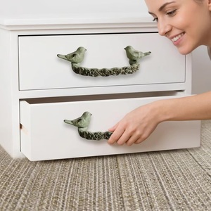 Two Birds Cast Iron Cabinet Handle <b>Rustic</b> Green Design Drawer Pull Novelty Shape Furniture Knob - Product Image 3