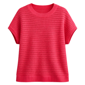 Suéter de punto texturizado de manga corta para mujer, estilo casual, holgado y transpirable, ideal para verano - Product Image 1