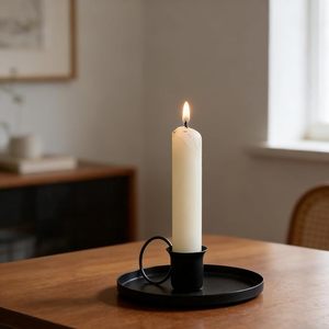 <b>Black</b> Vintage Candle <b>Holder</b> Pillar <b>Candlestick</b> <b>Holder</b> Candle Coaster Made of Iron with Handle Christmas Decoration Candle <b>Holder</b> - Product Image 4