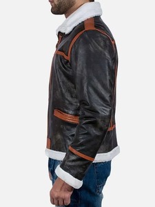 Distressed <b>Shearling</b> Brown Leather <b>Jacket</b> - Product Image 2