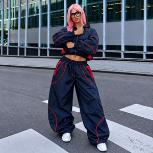 Private Label 150 GSM Womens Windbreaker Jacket <b>Track</b> <b>Pants</b> <b>Nylon</b> Windbreaker Set for Streetwear Brands - Product Image 4