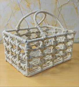 Panier de rangement en macramé en fer et jute fait main, écologique, tressé à la main en corde de coton, organisateur de cuisine et de bureau, style bohème pour fruits - Product Image 4