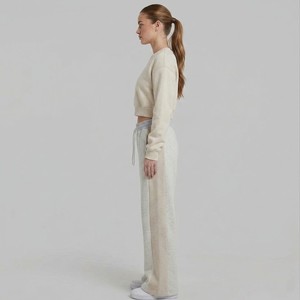 Pantalon de survêtement large pour femme, taille mi-haute, coupe ample, en molleton, décontracté, automne, couleur unie, design à empiècements, taille élastique, longueur intégrale - Product Image 3