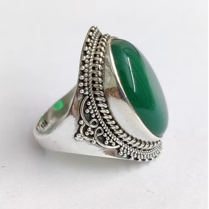 Anillo de Plata de Ley 925 de Alta Calidad con Ónix Verde, Cabujón Grande Ovalado, Joyería de Estilo Étnico, Fabricante - Product Image 3