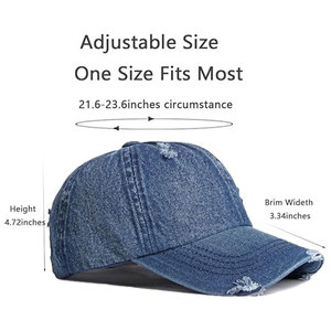 Gorra de Béisbol Unisex de Mezclilla, 6 Paneles, Ajustable, Lavada, de Color Sólido, Informal, para Primavera/Verano, Talla Adulto - Product Image 3