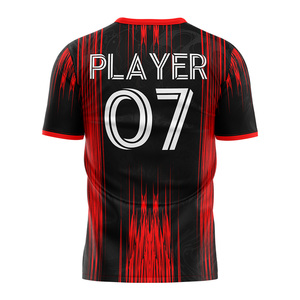เสื้อฟุตบอลผู้ชาย Wear 4 Games สีดำแดงลายทาง คอวี แขนสั้น ระบายเหงื่อได้ดี ทรงแอธเลติก พิมพ์ลายแบบ Sublimated - Product Image 3