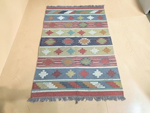 Alfombra Kilim Hecha a Mano con Patrón Geométrico, de Lana y Acrílico, Rectangular, Tejido Plano, para Pasillo - Product Image 1