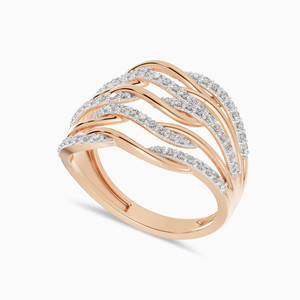 Bague de cocktail en or rose et diamants pour femme, sertie pavé, alliance de luxe au design torsadé, taille brillant rond - Product Image 2