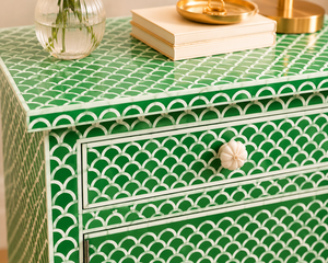 Green Pattern Nightstand <b>Side</b> <b>Table</b> Bedside Cabinet Drawer <b>Storage</b> for Bedroom Living Room - Product Image 4