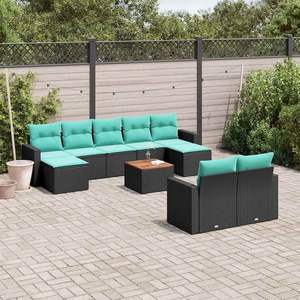 Conjunto de Sofá de Patio en Forma de U de Ratán Sintético Negro con Almacenamiento, Muebles de Exterior con Cojines Color Verde Azulado - Product Image 3