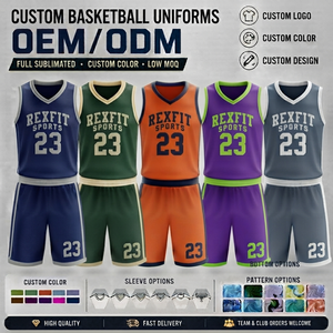 ชุดบาสเก็ตบอล Rexfit Sports แบบสั่งทำพิเศษ ลายพิมพ์แบบ Sublimation สำหรับผู้ใหญ่ แบบ Unisex แขนกุด คอวี ระบายเหงื่อได้ดี ผลิตจากโพลีเอสเตอร์ - Product Image 2