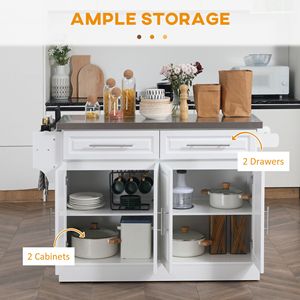 Carrello da Cucina Portatile con Isola Girevole, Ecologico in Acciaio al Carbonio, Piano in Marmo Bianco e Acciaio Inossidabile, con Portasciugamani e Portaspezie - Product Image 4