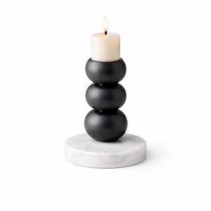 Modern <b>white</b> finish ball candle holder with marble base luxury decorative candle stand minimalist home decor tabletop center - Product Image 3