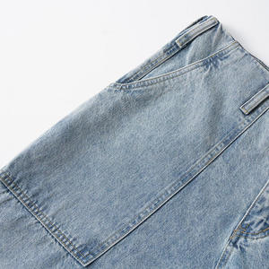 Men's High Waist <b>Denim</b> Bermuda Shorts Solid Color Cotton Casual Style Button Fly Woven <b>Material</b> Pockets Breathable - Product Image 4