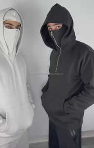 Sweat à capuche lourd pour homme, à fermeture éclair intégrale, en molleton français double couche, imprimé gangster personnalisé, délavé à l'acide - Product Image 5