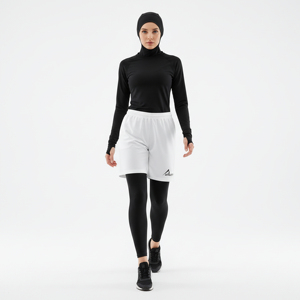 Shorts de sport 2-en-1 pour femmes musulmanes, modestes, compressifs, UPF50+, grandes tailles, légers, respirants, anti-humidité, taille élastique - Product Image 1