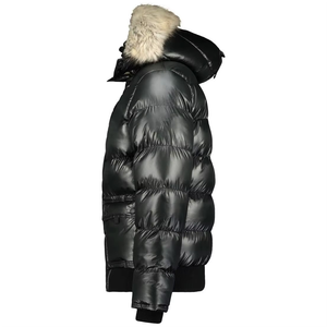 GEONORWAY Women's Quilted Jacket Fur Trim Hood Winter Parka <b>Black</b> Genuine Leather Shell Breathable Animal Print Cotton Filling - Product Image 6