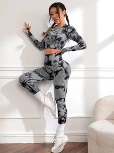 Conjunto Deportivo de Yoga de Alta Elasticidad, 80% Poliamida, Sin Costuras, Acanalado, para Mujer, 2 Piezas, Shorts, Ropa Deportiva, Fitness - Product Image 2