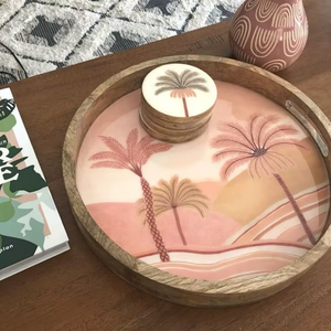 Bandeja de madera hecha a mano, manijas convenientes, diseño de árbol desechable ecológico, técnica de esmalte de Color, exportaciones artesanales Emporium - Product Image 3