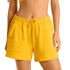 Custom <b>Women's</b> High Waist <b>Orange</b> Knitted <b>Shorts</b> With Pockets Drawstring Closure Casual Regular Fit Breathable Fleece Material - Product Image 4
