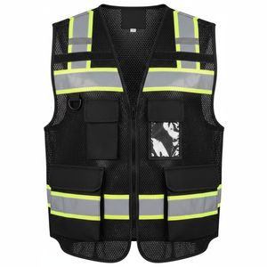 Gilet de travail réfléchissant pour homme avec poches, respirant, en maille, fermeture éclair, vêtement d'extérieur décontracté pour l'été - Product Image 2