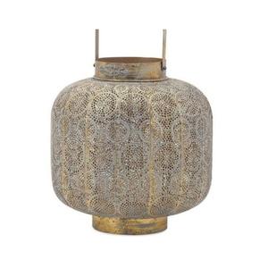 Lanterne vintage en métal doré pour la décoration intérieure, porte-bougie en métal, bougeoir en aluminium moulé, finition dorée - Product Image 5