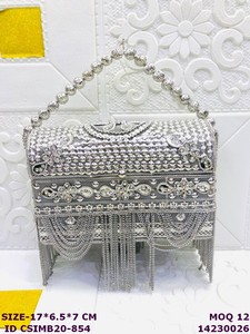 Craftstages International Handmade Luxury Satin Potli <b>Clutch</b> Bag Women | Bridal <b>Wedding</b> Evening Purse Pearl Decoration | Ring - Product Image 2