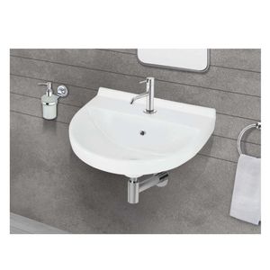 Exclusive rectangular wall hung ceramic wash basin 425x385x155mm glossy white floating bathroom sink with half pedestal - Product Image 1