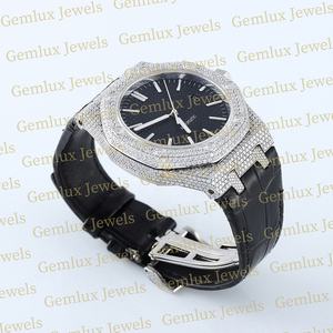 Trendy Design Auto Date Black Rubber Strap D VVS Moissanite Diamond Iced Out Black Dial Pass Diamond Tester Diamond <b>Watch</b> - Product Image 4