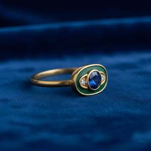 Anillo Ovalado de Zafiro Azul Real, Plata de Ley 925, Chapado en Oro de 14K, Halo de Esmalte, Estilo Vintage, Anillo de Promesa con Piedra de Nacimiento de Septiembre - Product Image 6